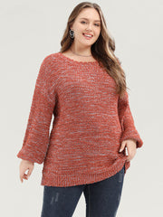 Solid Ping Pong Yarns Lantern Sleeve Round Neck Knit Top