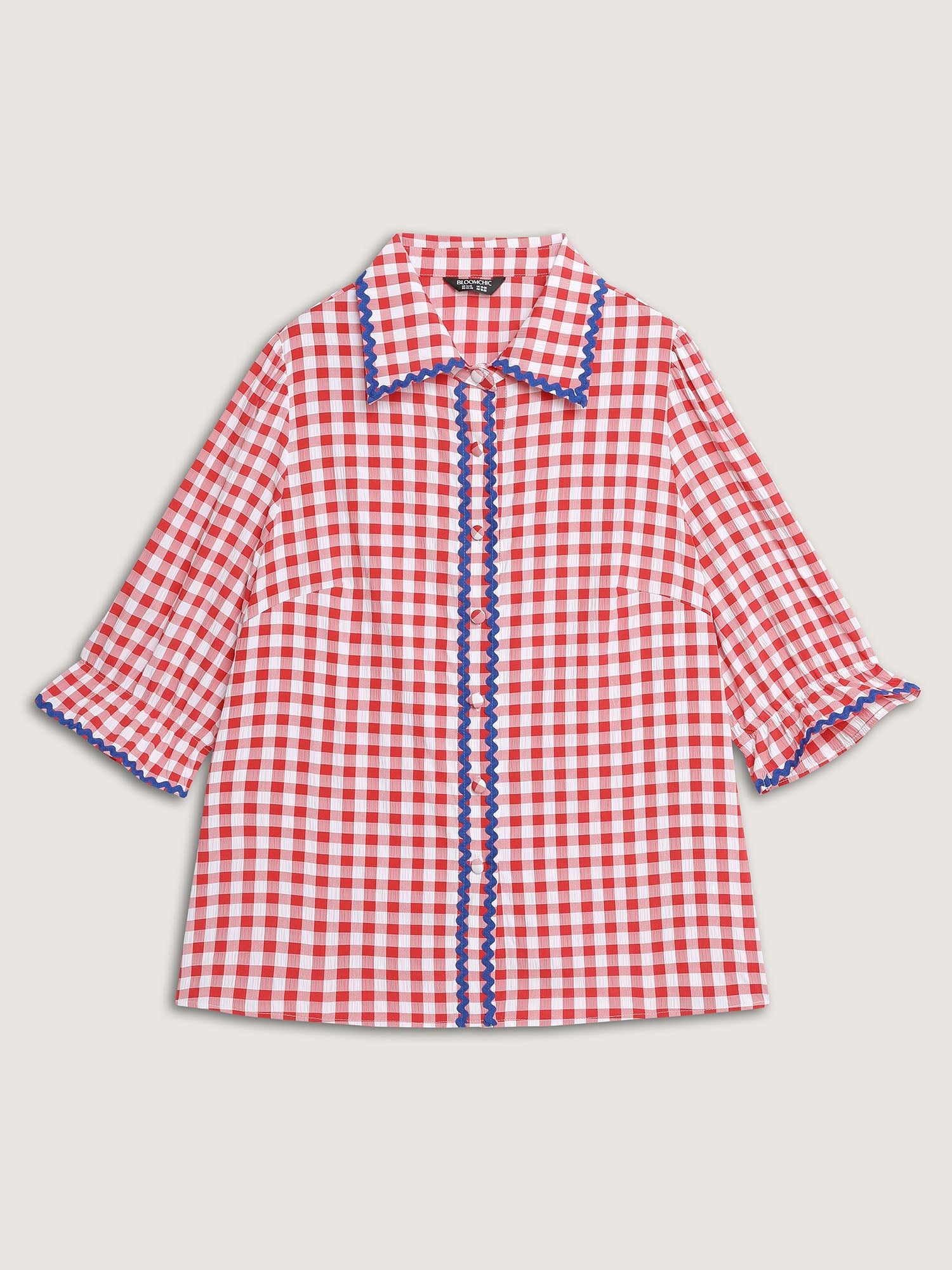 Gingham Color Contrast Edges Blouse