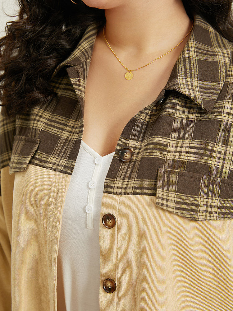 Plaid Button Through Patchwork Contrast Jacket