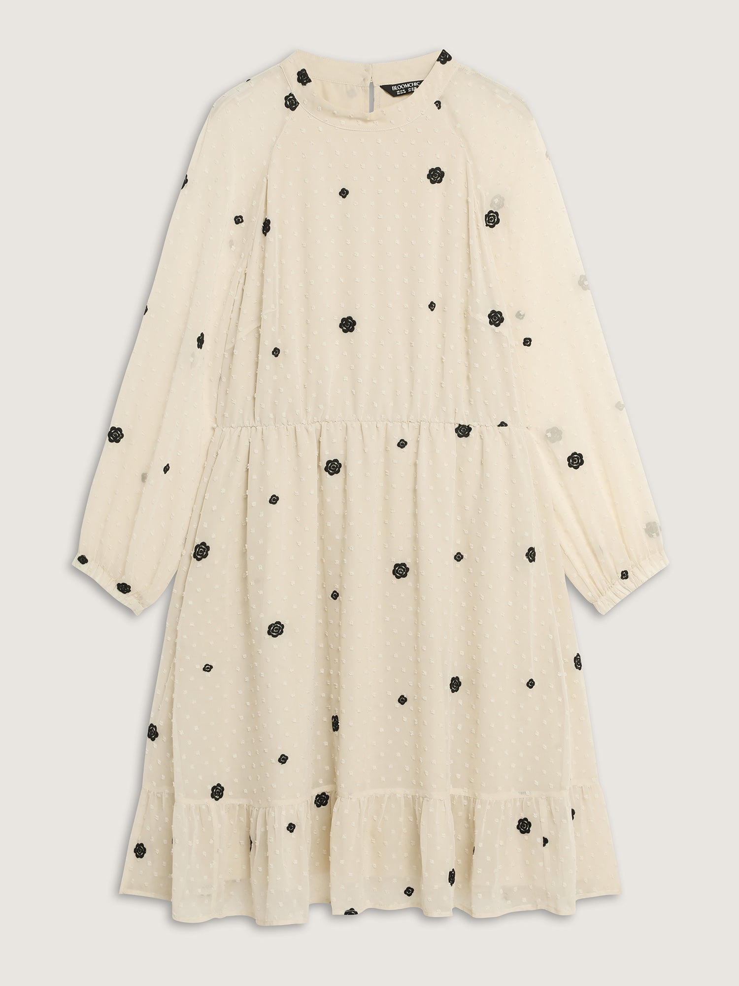 Sheer Textured Ruffled Hem Midi Dress