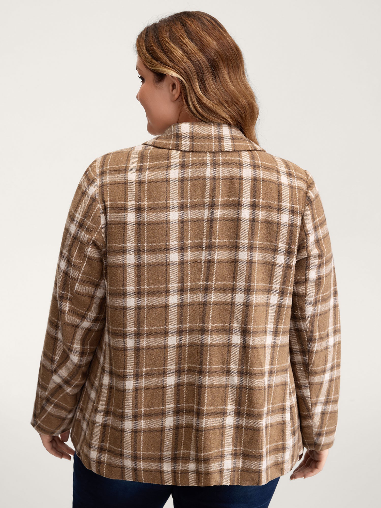 Plaid Pattern Button-Front Blazer