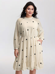 Sheer Textured Ruffled Hem Midi Dress