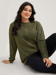 Solid Round Neck Cable Knit Pullover