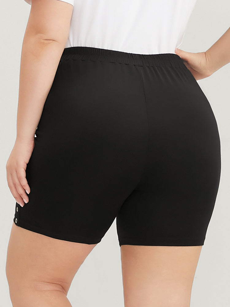 Plain Studded Detail Elastic Waist Shorts