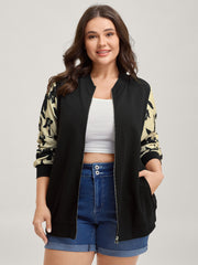 Silhouette Flower Print Zipper-Front Jacket