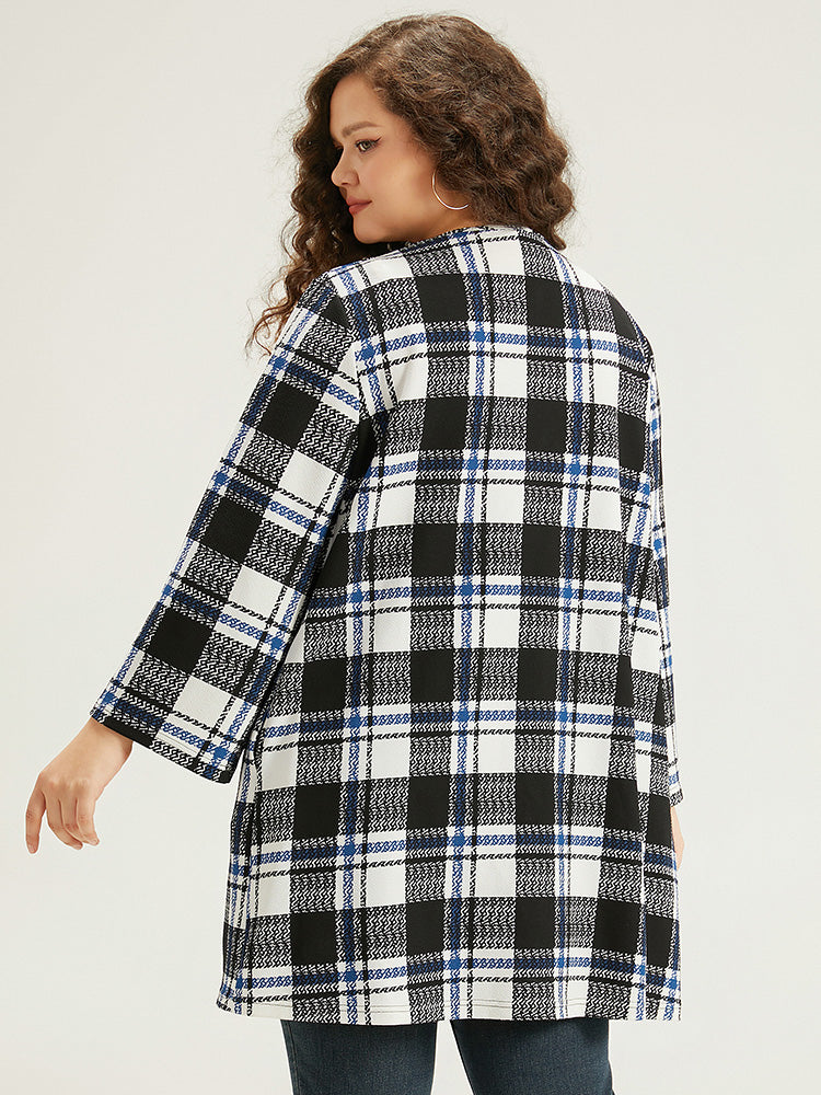Plaid Print Pocket Open Front Kimono