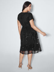 Sequin Embellished V-Neck Midi Dress