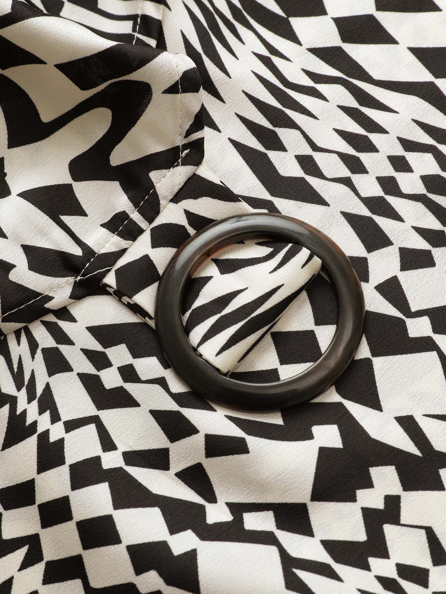 Asymmetrical Geometric Wrap Button Detail Blouse