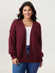 Heart Textured Lantern Sleeve Knit Cardigan