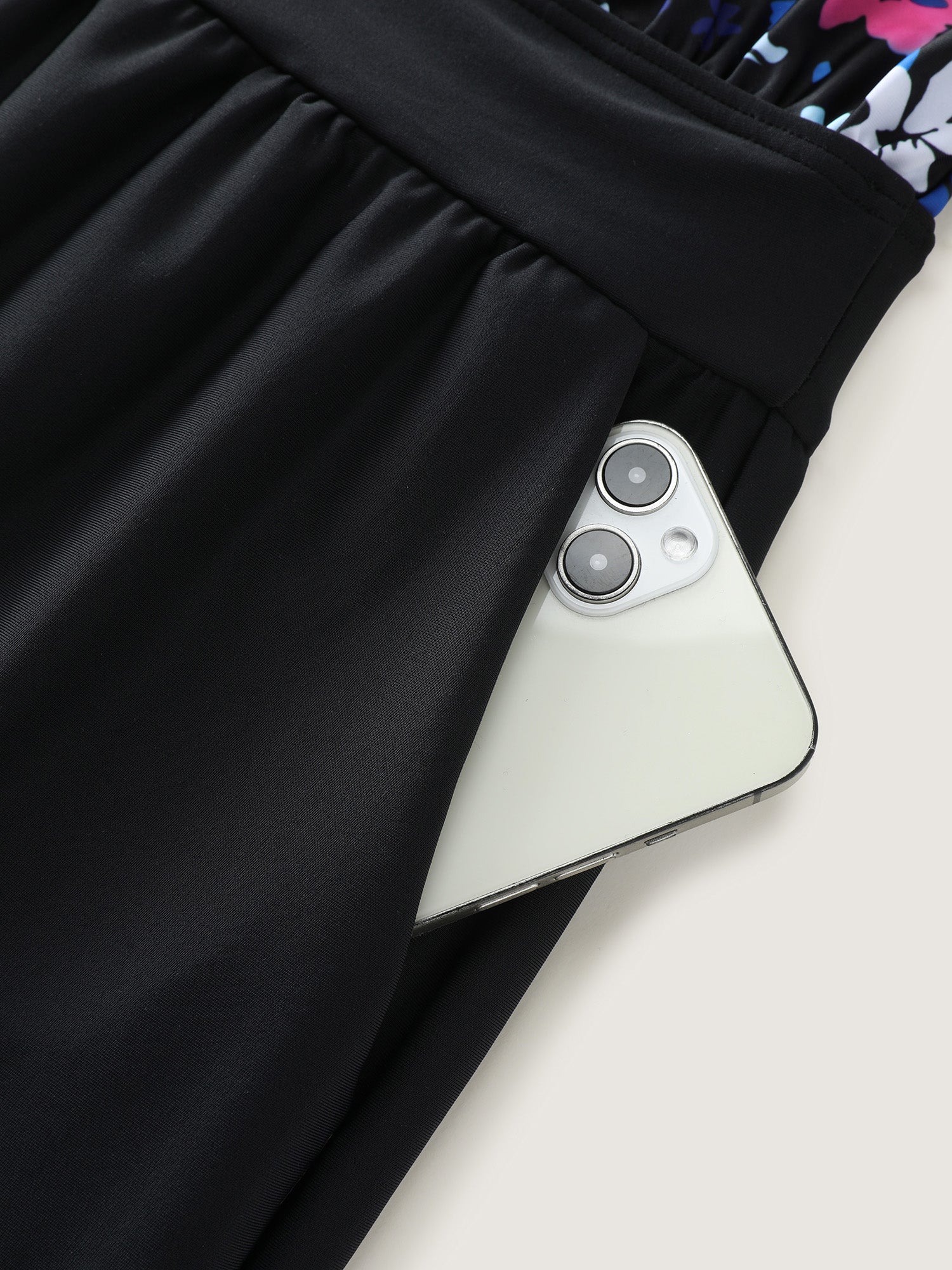 Floral Print Keyhole Pockets Swim Romper