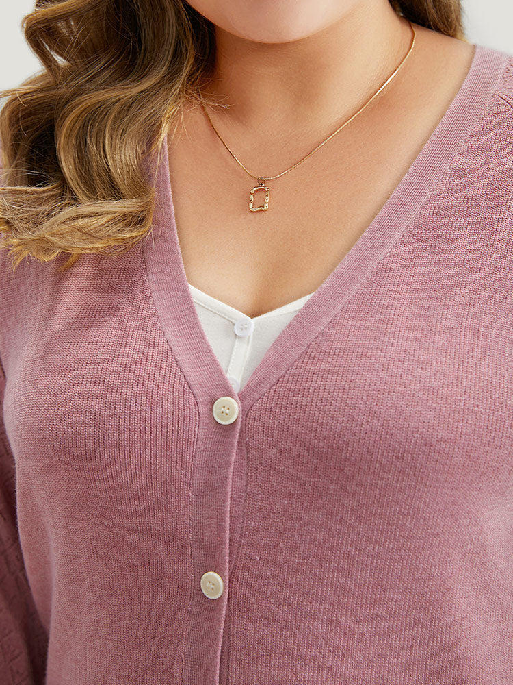 Plain Raglan Sleeve Eyelet Button Fly Cardigan