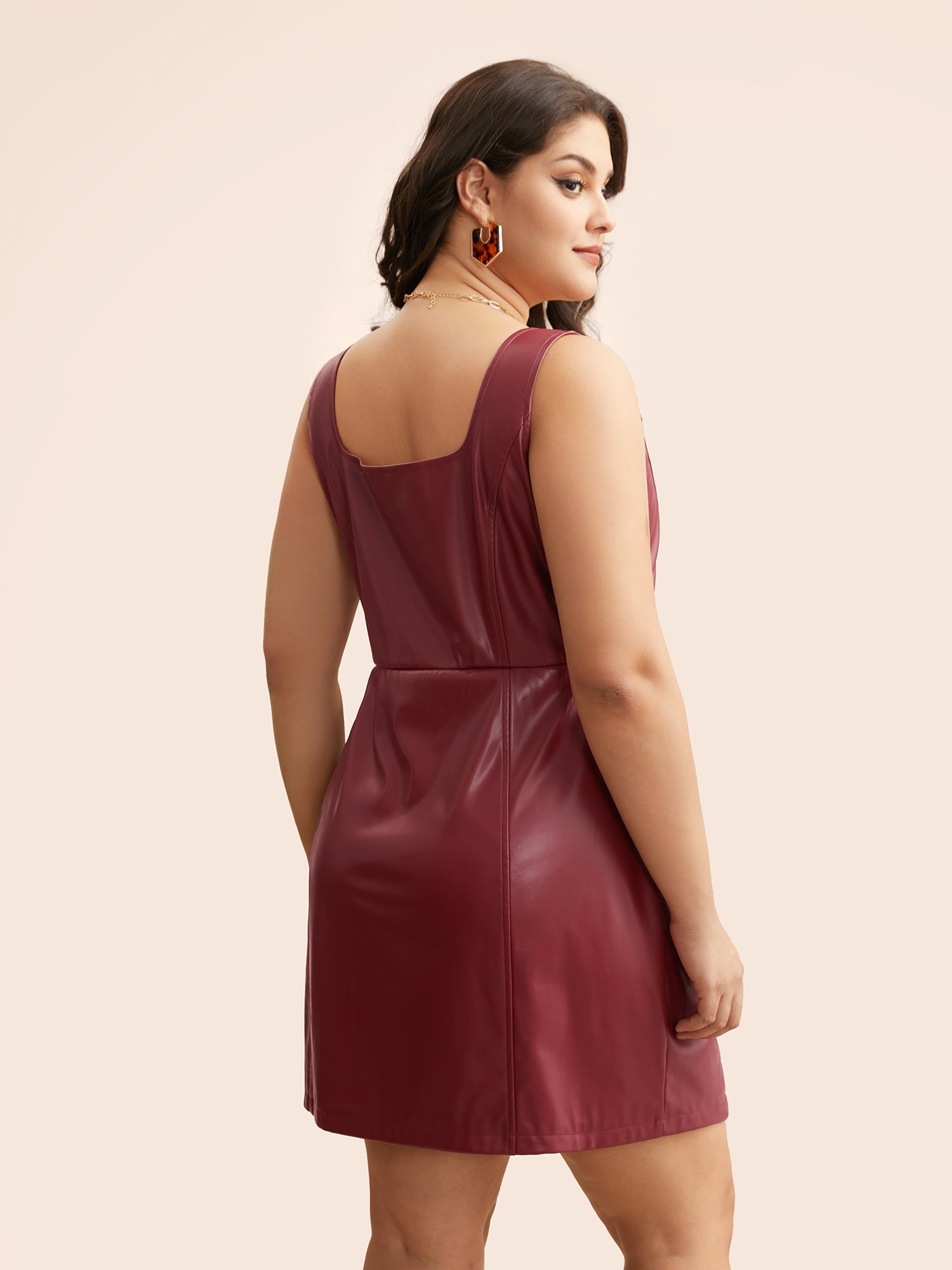 Solid PU Leather Bodycon Dress