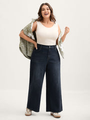 Stretchy Waist Retro Wash Wide-Leg Jeans