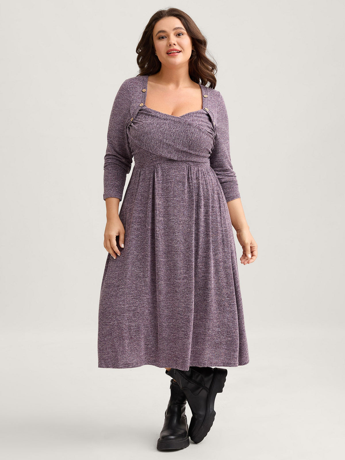 Heart Neckline Button Detailing Crossover Fit Dress