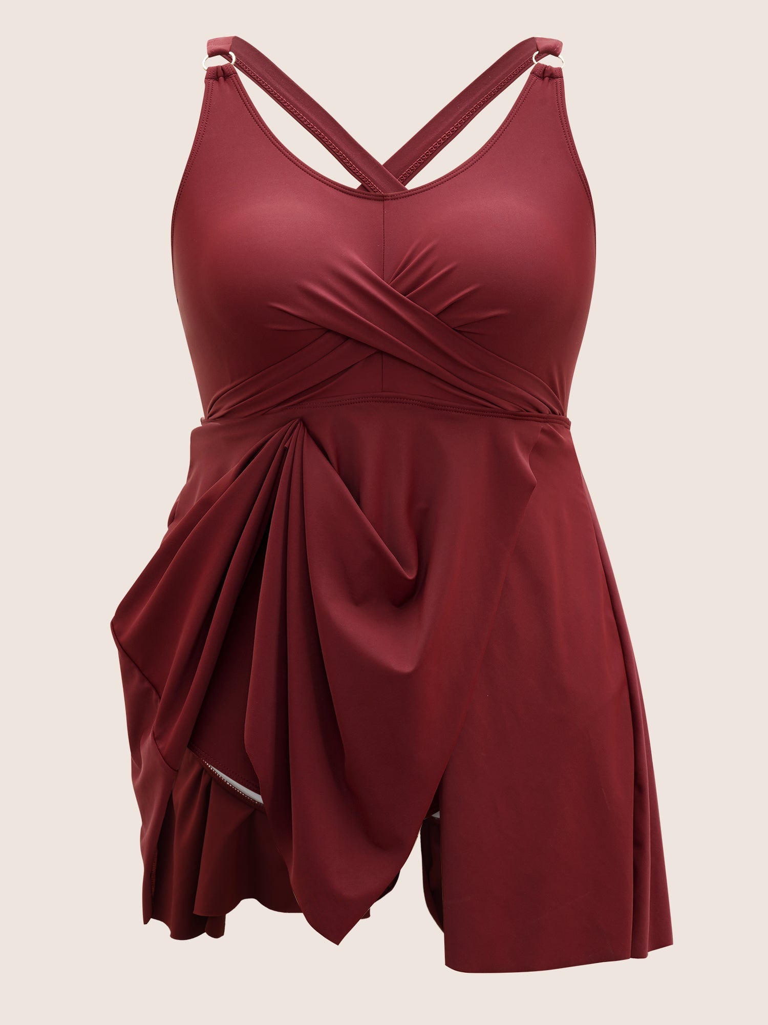 Solid Crossover Adjustable Straps Split Hem Swim Dress