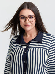 Striped Stretchy Color Contrast Button-Down Top