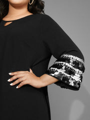 Sequin Patchwork Keyhole Bell Sleeve Blouse