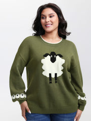 Sheep Pattern Balloon Sleeve Pullover