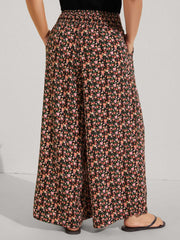 Shirred Waist Ditsy Floral Wide-Leg Pants