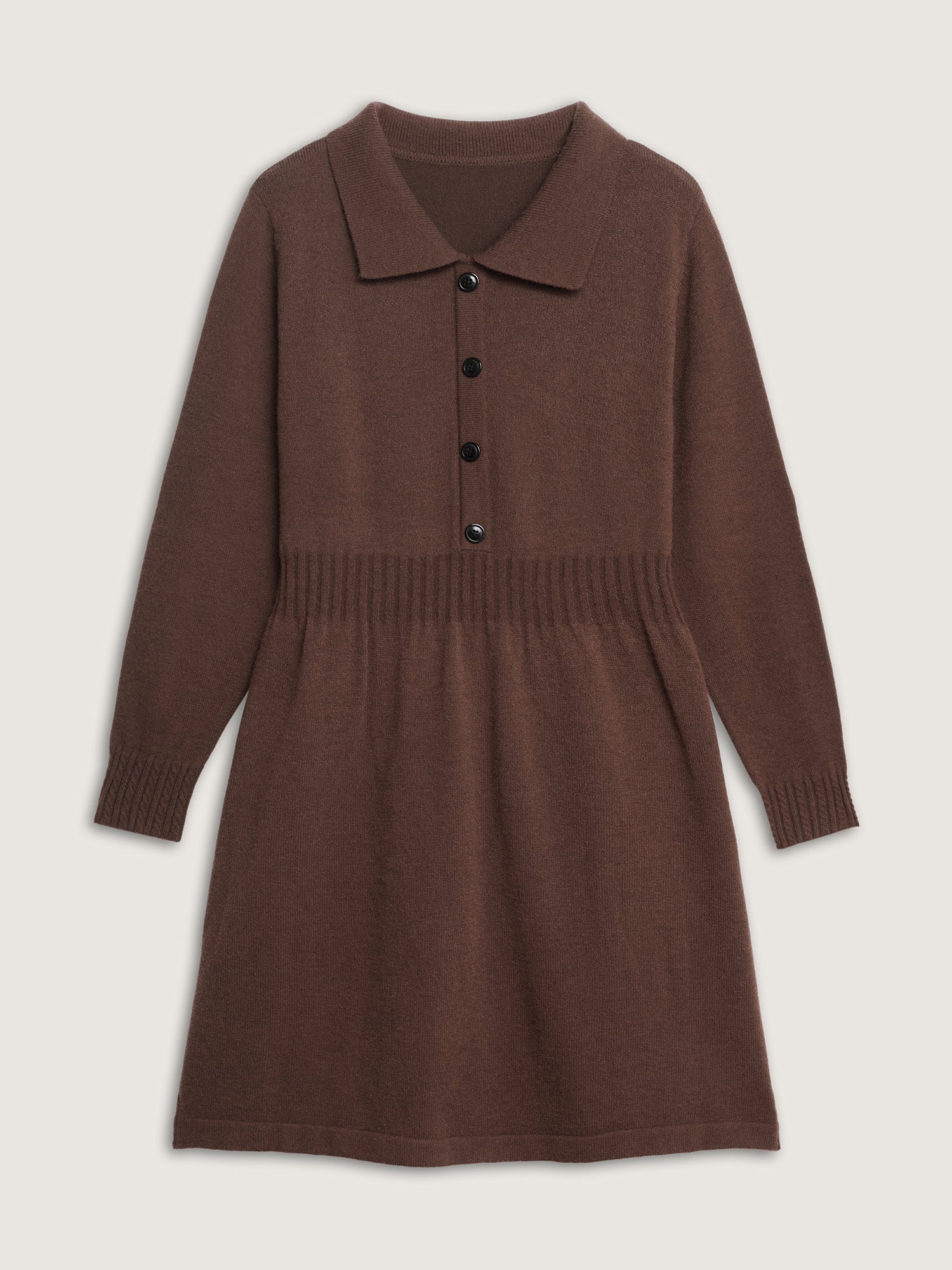 Cinched-Waist Collar Button Sweater Dress