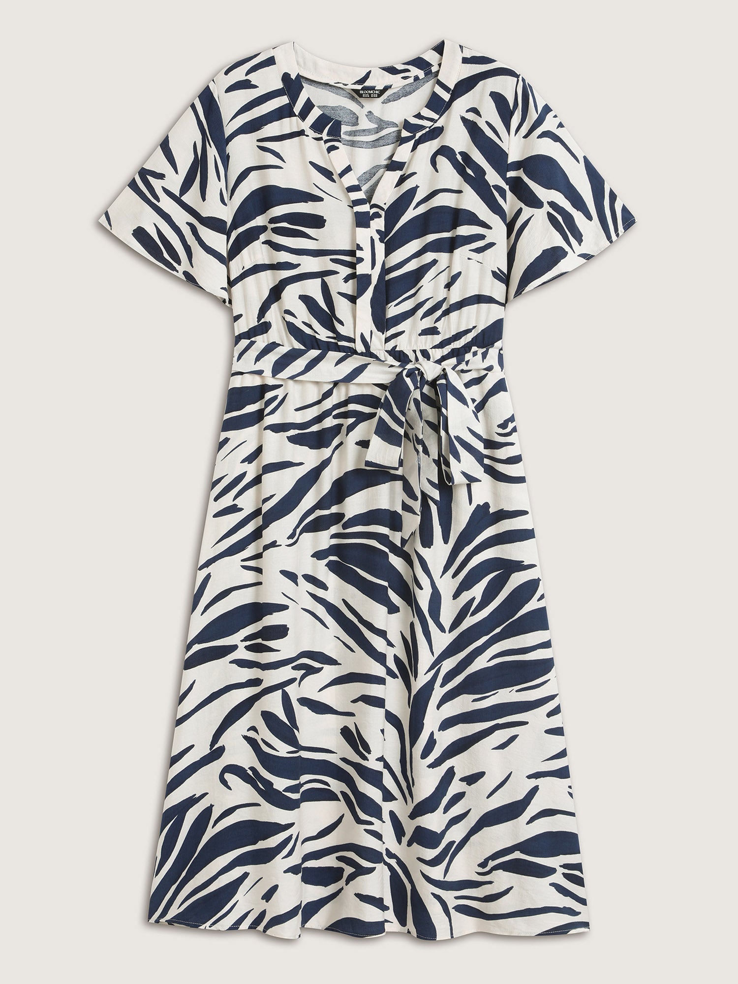 Abstract Print Belted Pockets Midi Dress