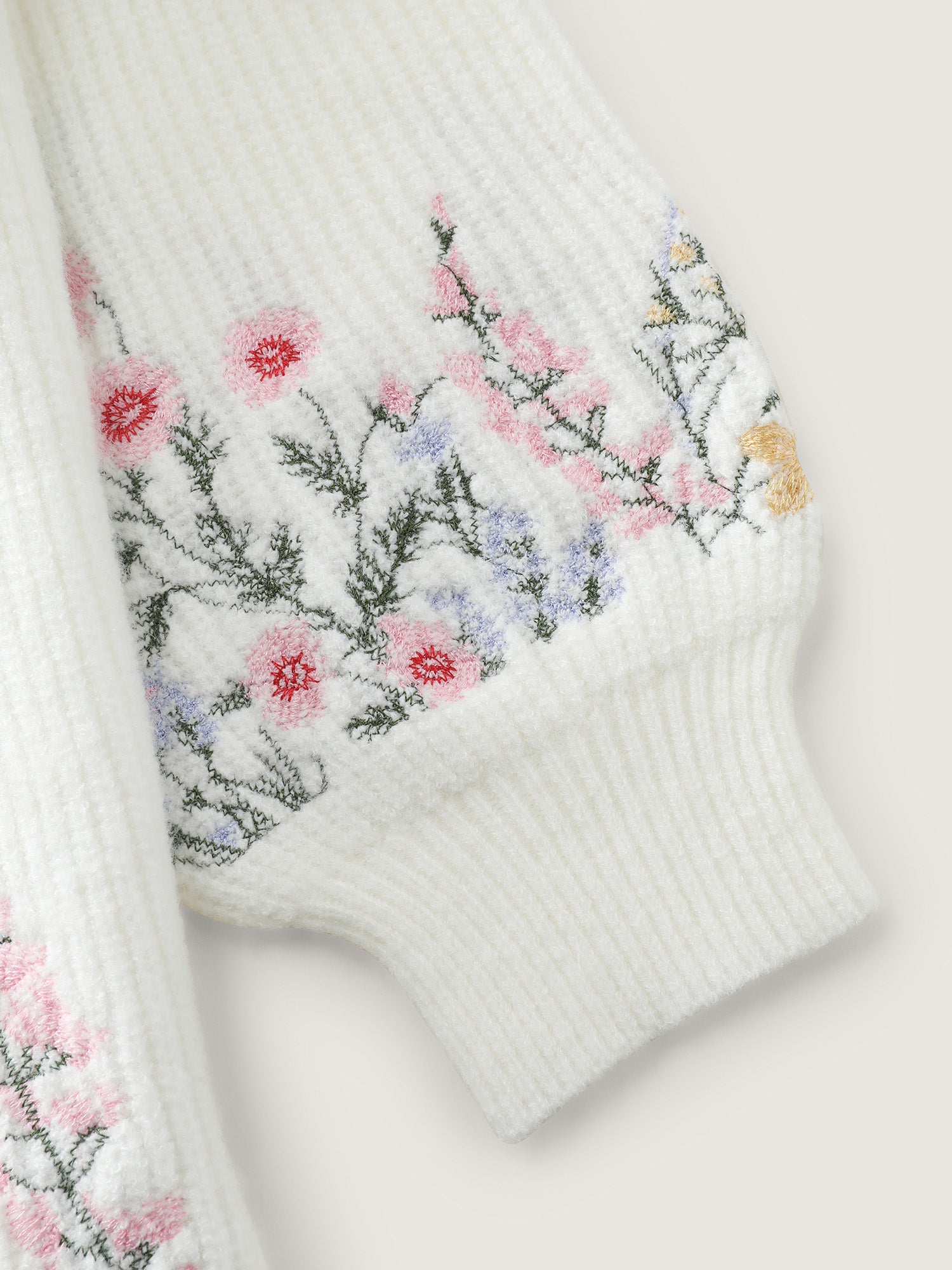 Floral Embroidery Drop Shoulder Knit Cardigan