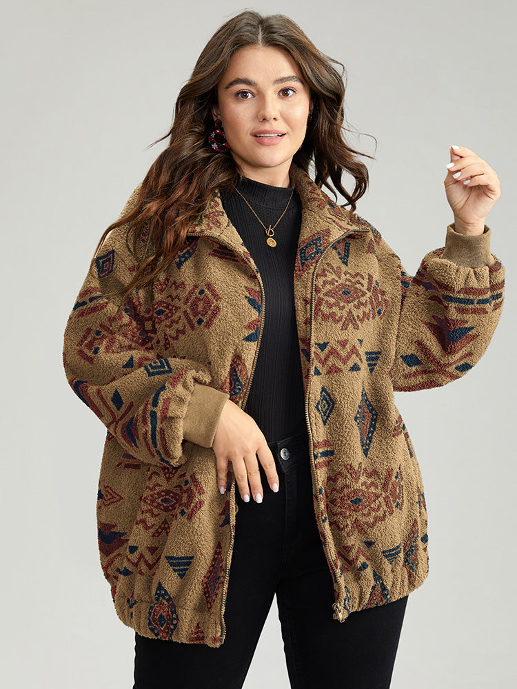 Geometric Pocket Gathered Zipper Jacket