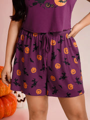 Halloween Print Stretchy Waist Loungewear Set