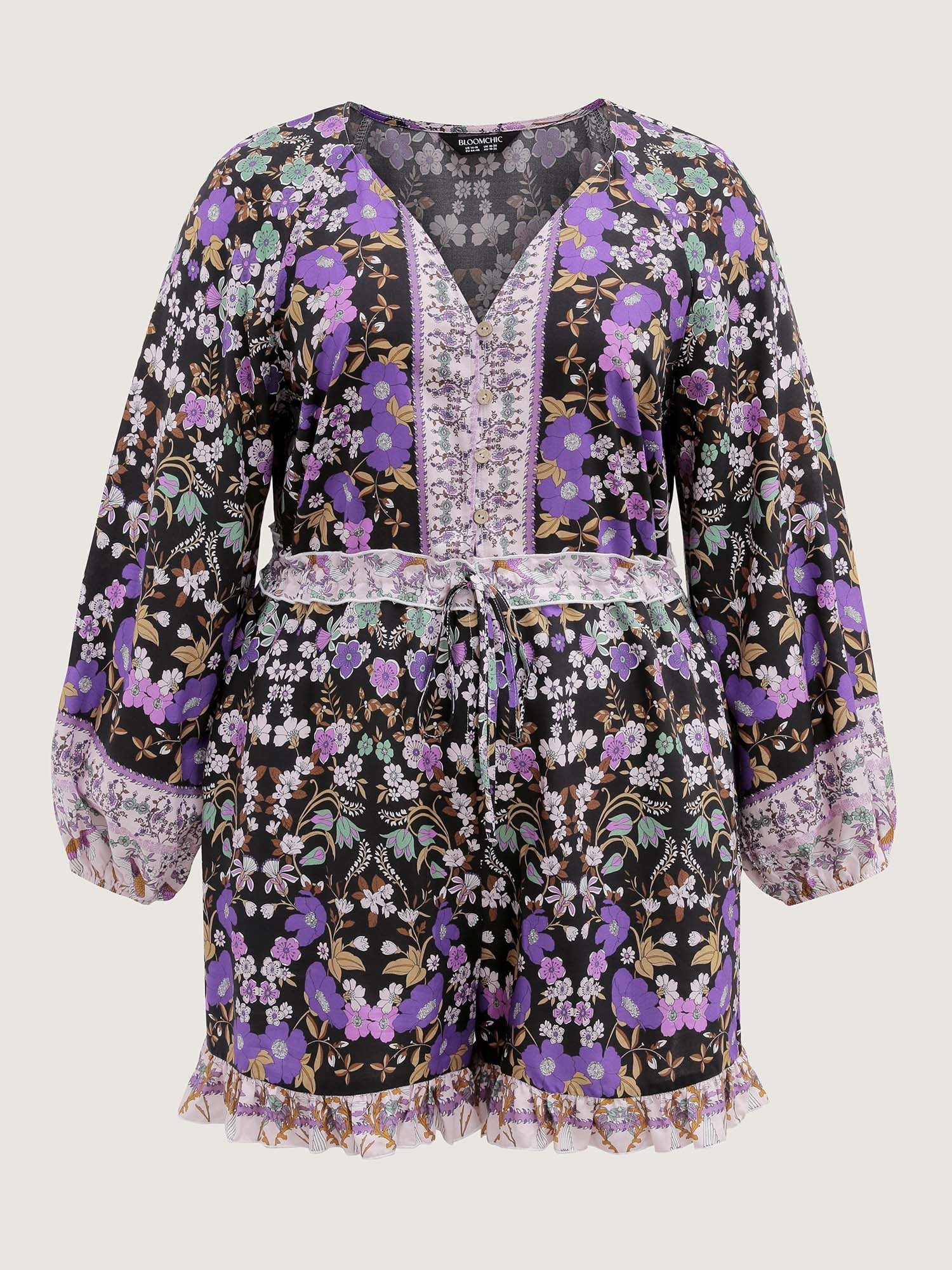 Floral Print Contrast Ruffled Trim Romper