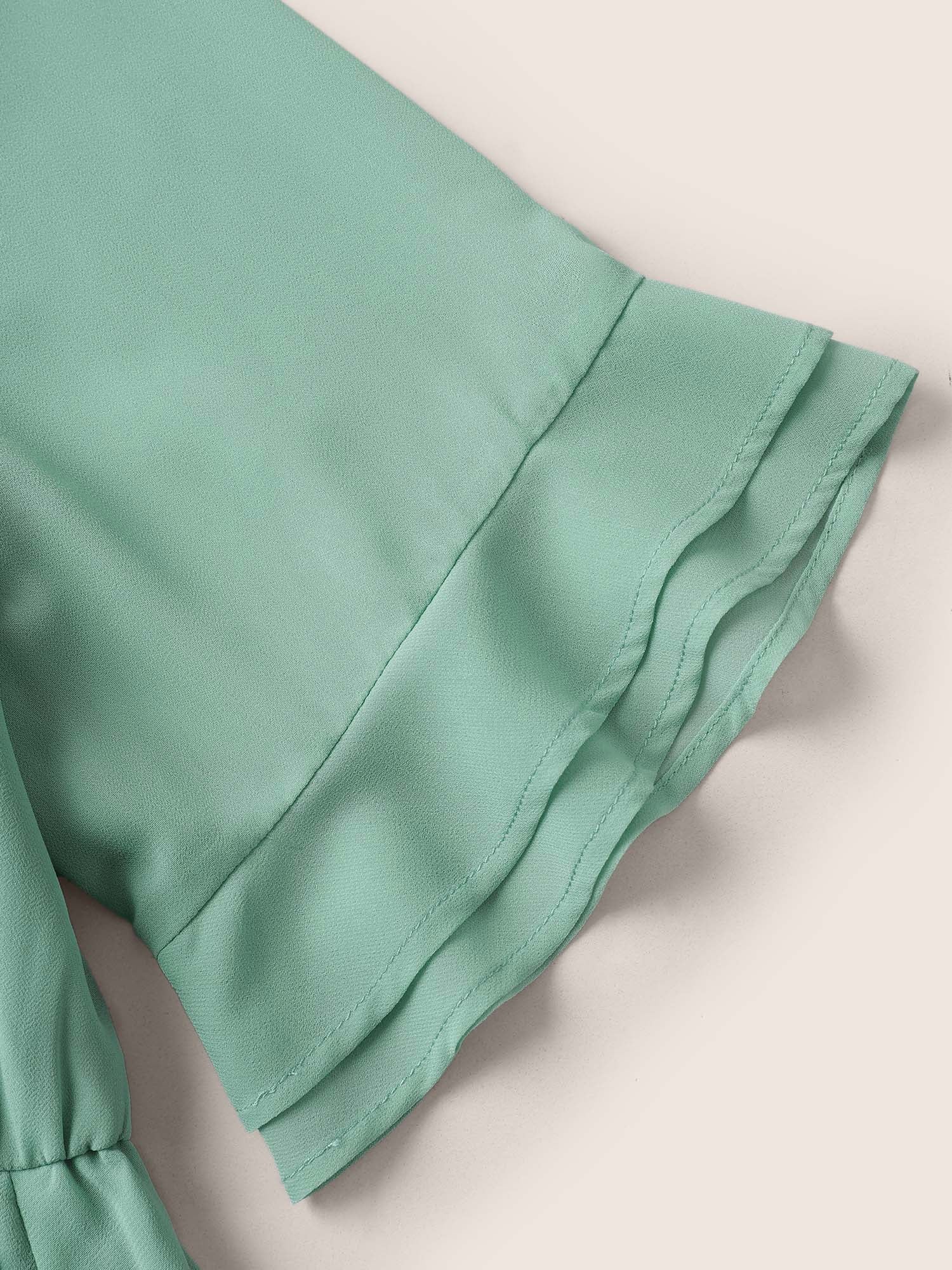 Solid Bowknot Patchwork Tiered Ruffle Sleeve Dress