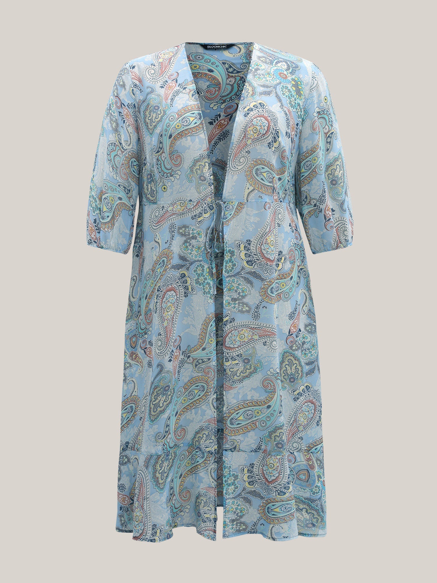 Paisley Print Sheer Tied Kimono Cardigan