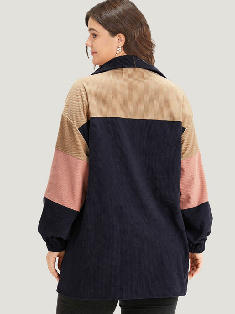 Colorblock Contrast Patchwork Pocket Button Through Jacket