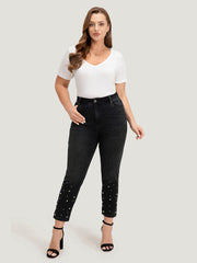 Beaded Detail Pocket Very Stretchy Black Wash Jeans