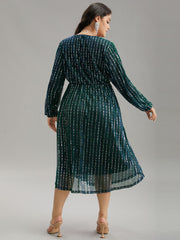 Sequin Mesh V Neck Elastic Waist Dress