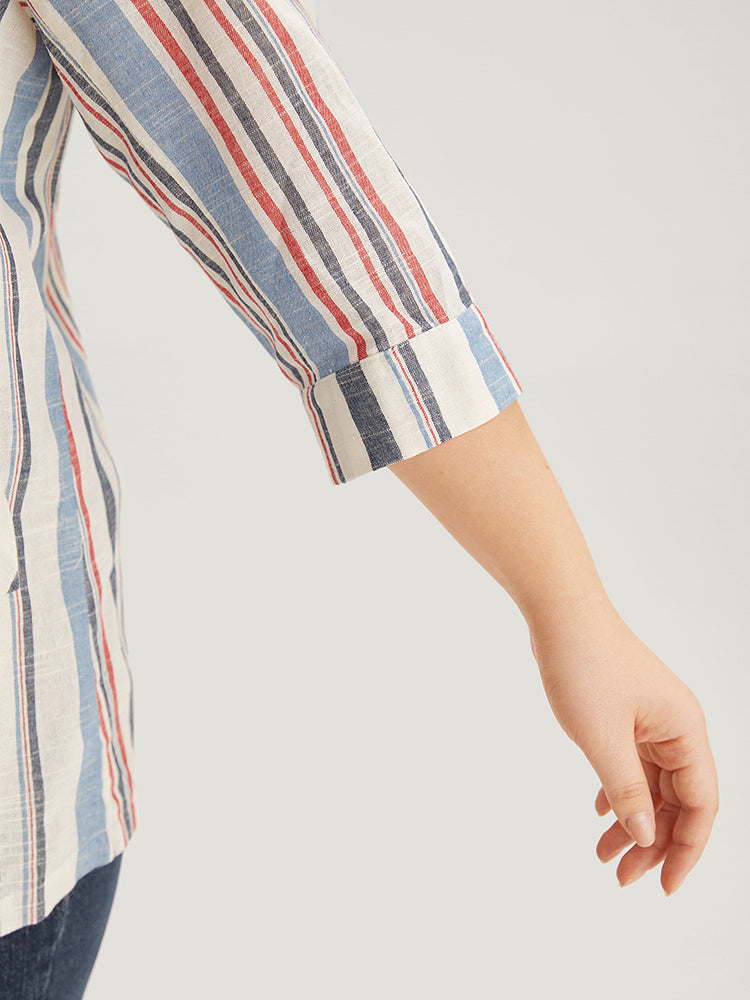 Striped Lapel Collar Pocket Open Front Blazer