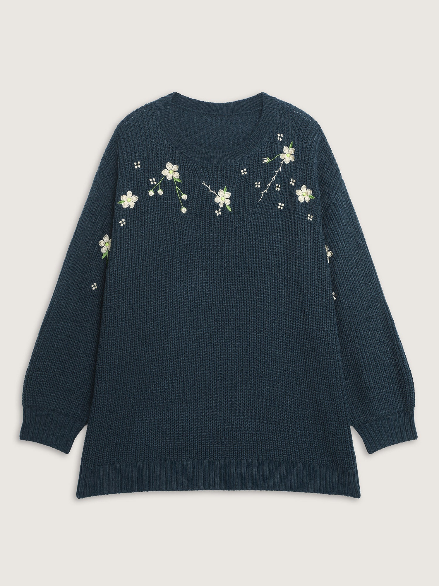 Floral Embroidery Textured Relaxed-Fit Pullover