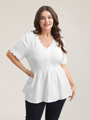 Scalloped Lace Textured Sheer Flared Shirt