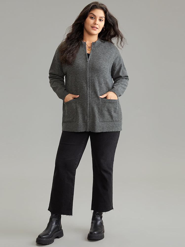 Anti-Pilling Zipper Fly Patched Pocket Cardigan