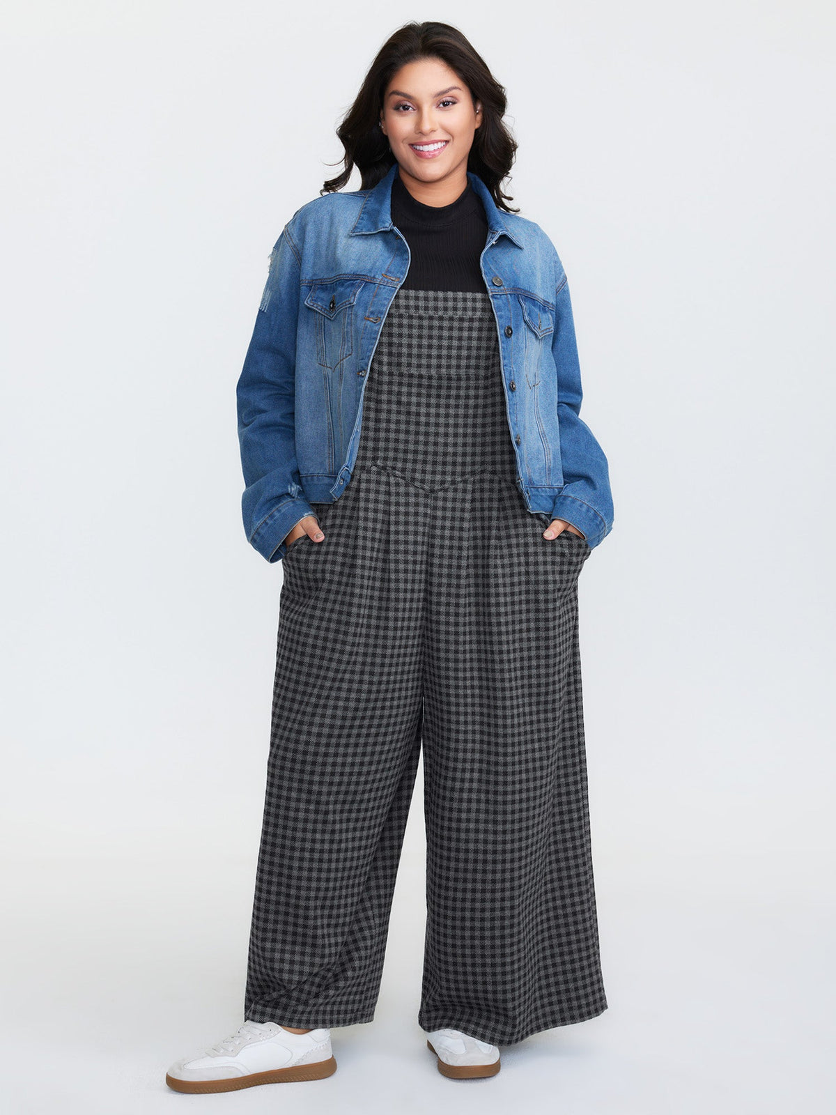 Checkered Pattern Pleated Jumpsuit