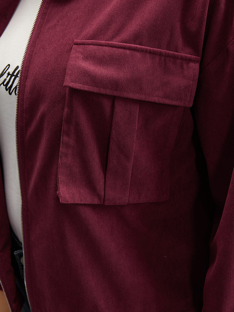 Plain Pocket Zipper Elastic Cuffs Jacket