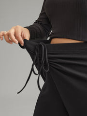 Solid Drawstring Ruched Flare Leg Pants