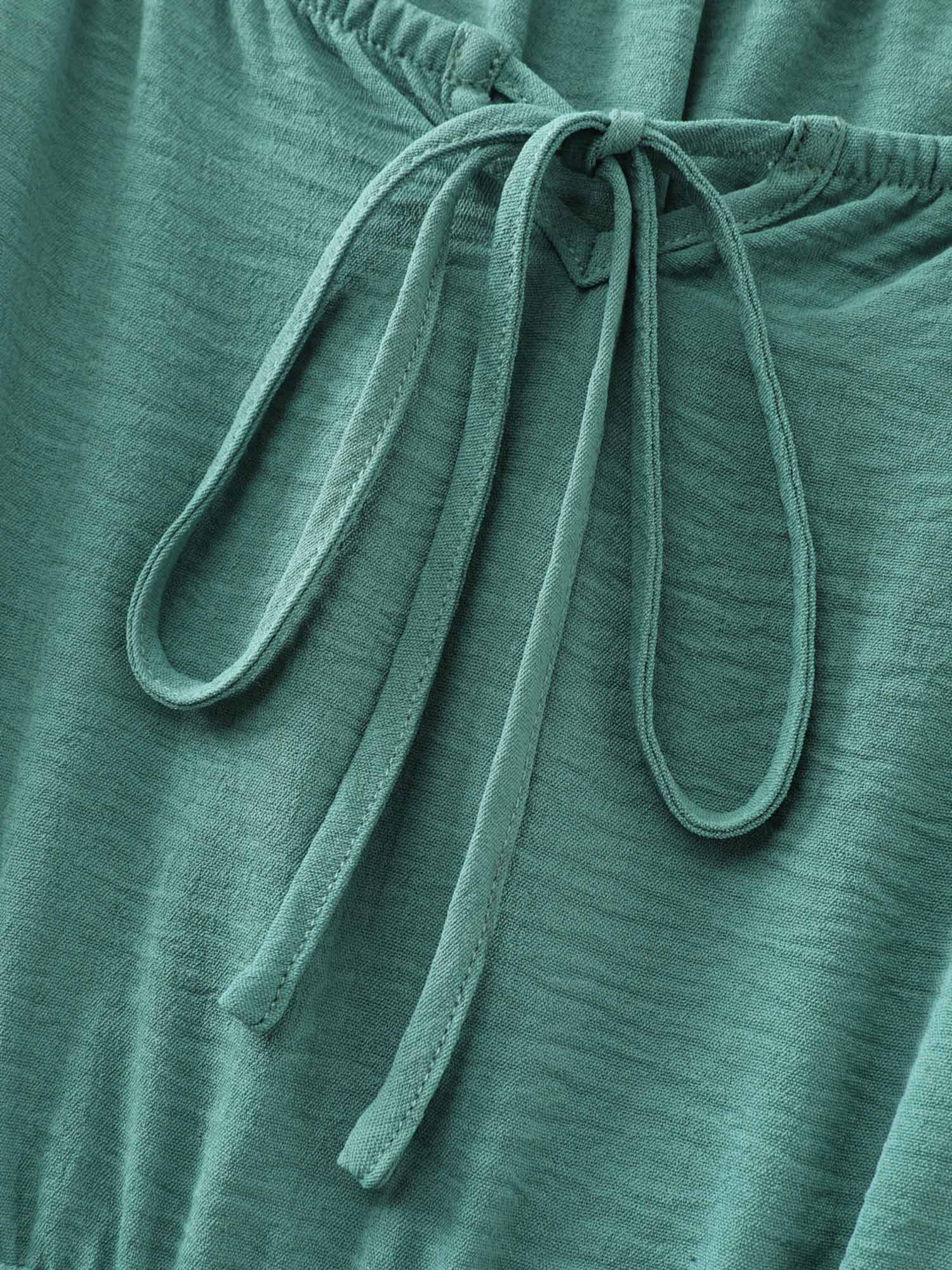 Shirred Waist Drawstring Neckline Midi Dress