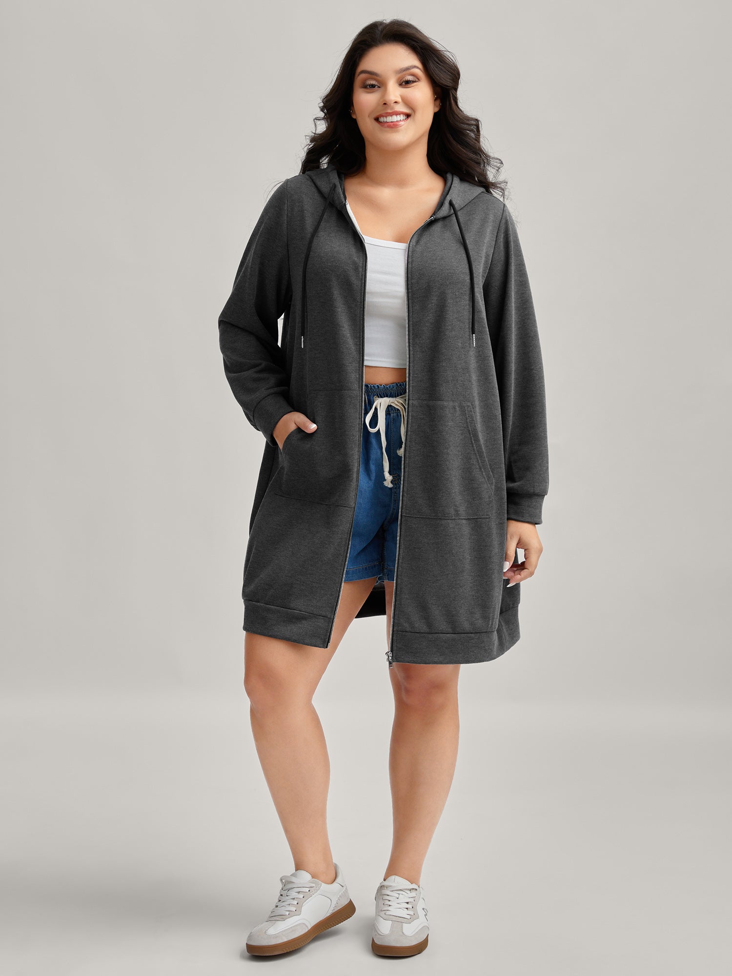 Sweatshirt Longline Solid Jacket