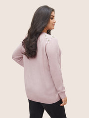 Floral Embroidered Crew Neck Raglan Sleeve Pullover