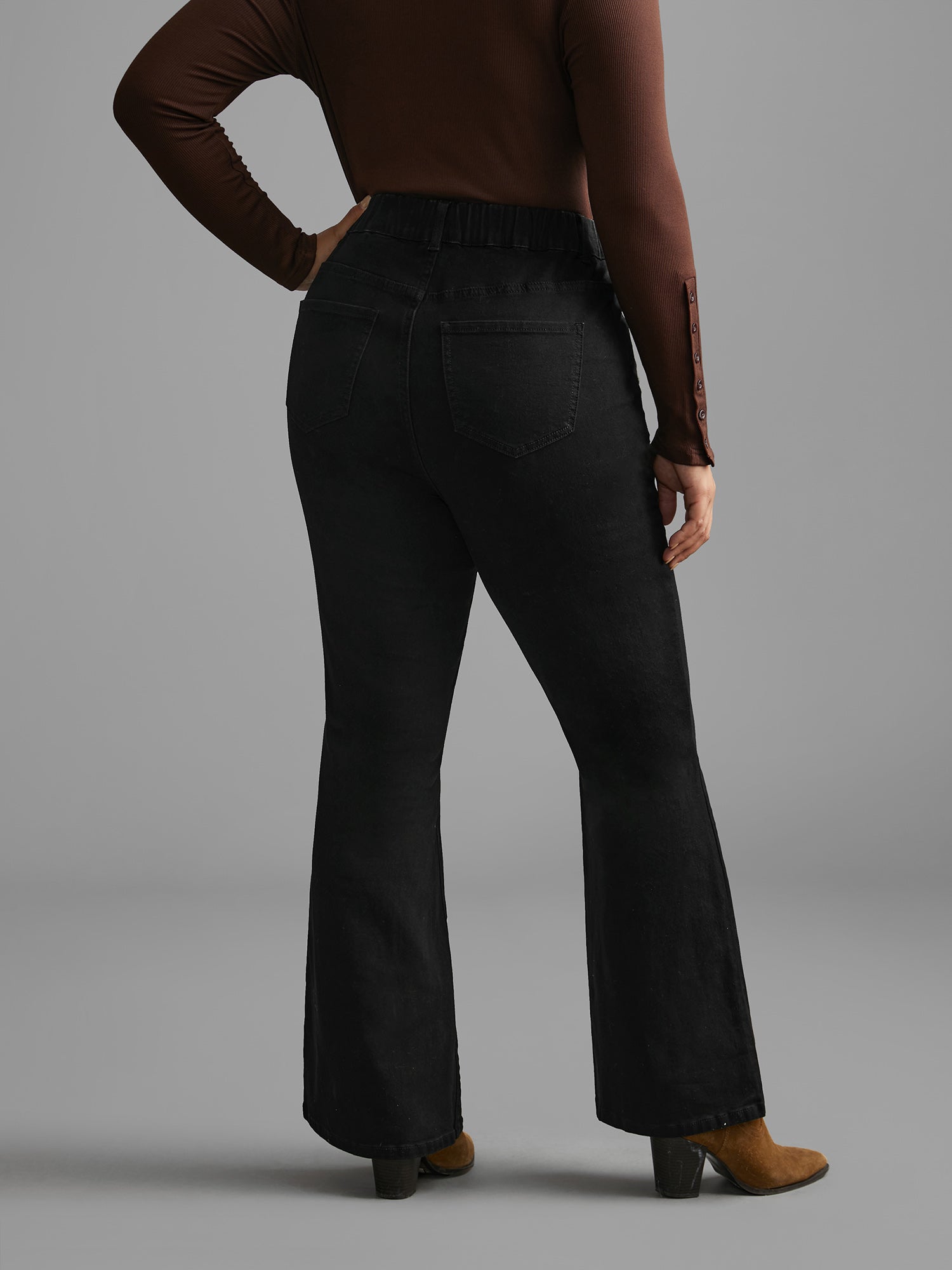 Black Wash Buckle Detail Bootcut Jeans