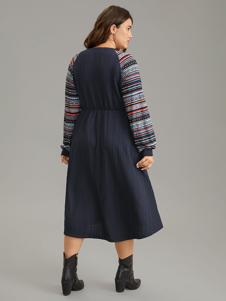 Bandana Patchwork Elastic Waist Notched Dress