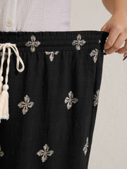 Boho Print Color Contrast Wide-Leg Pants