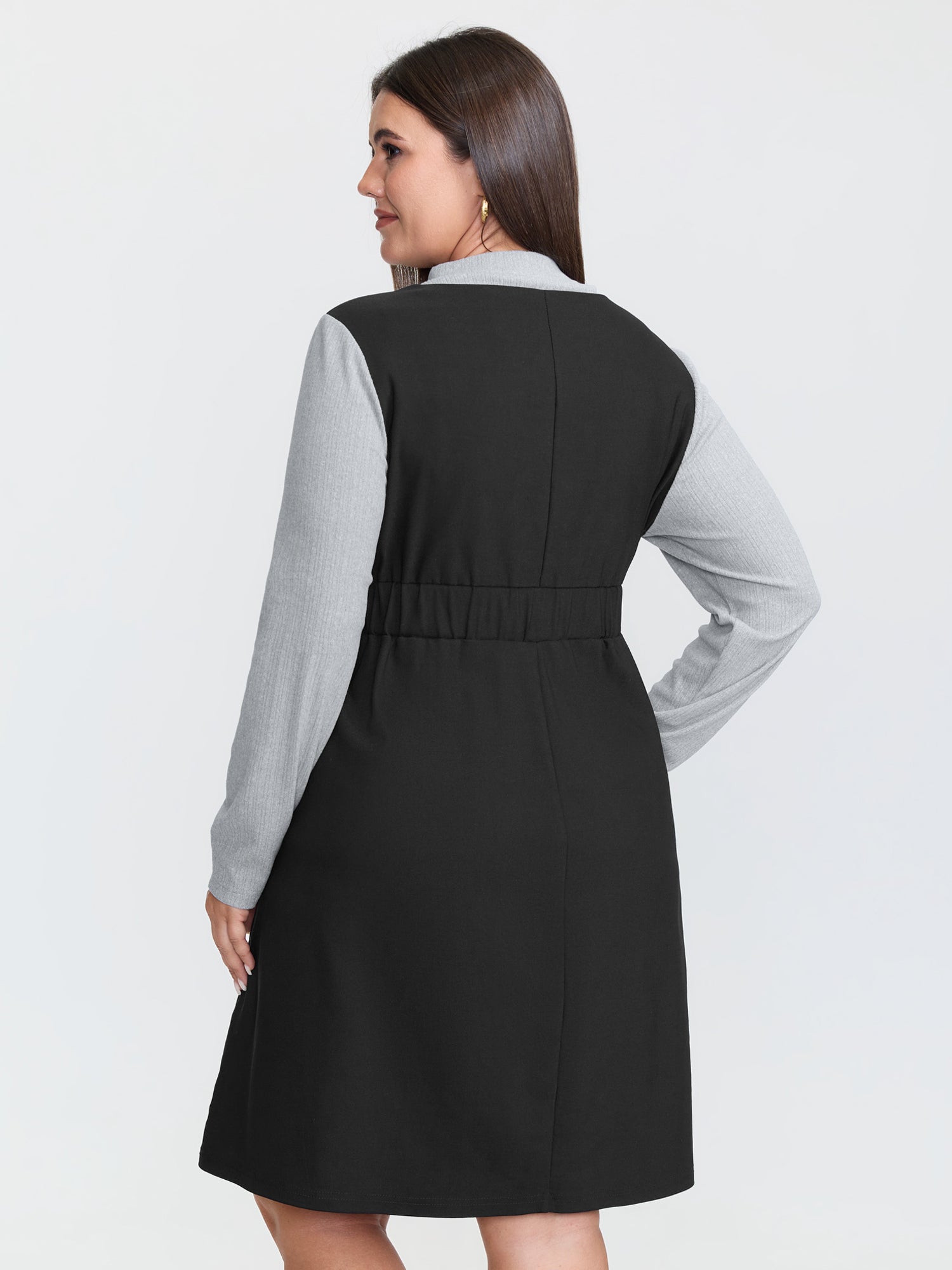 2-In-1 Button Detail Waist-Defining Midi Dress