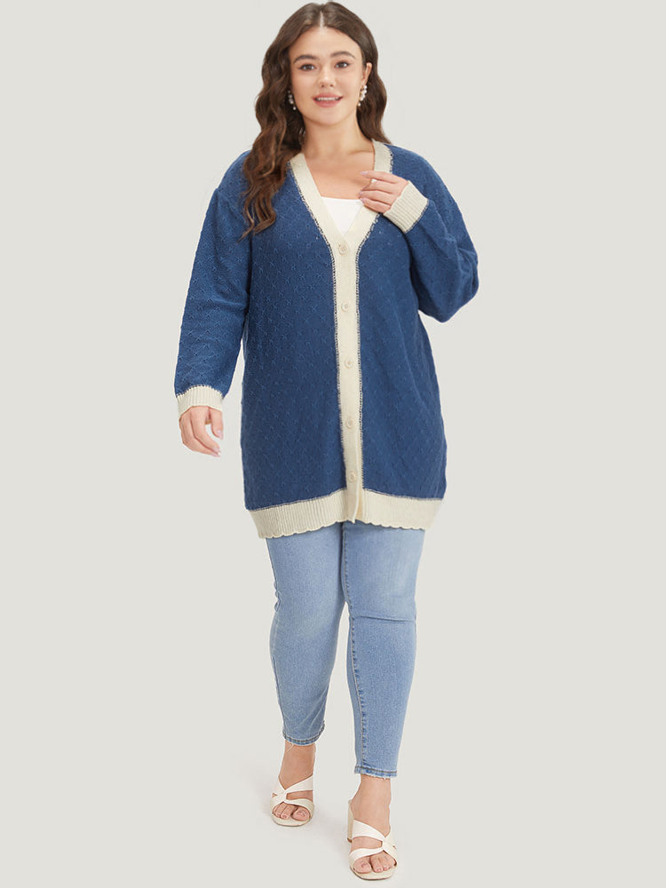 Two Tone Textured Button Through Cardigan