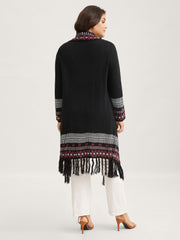 Bandana Print Fringe Trim Maxi Cardigan